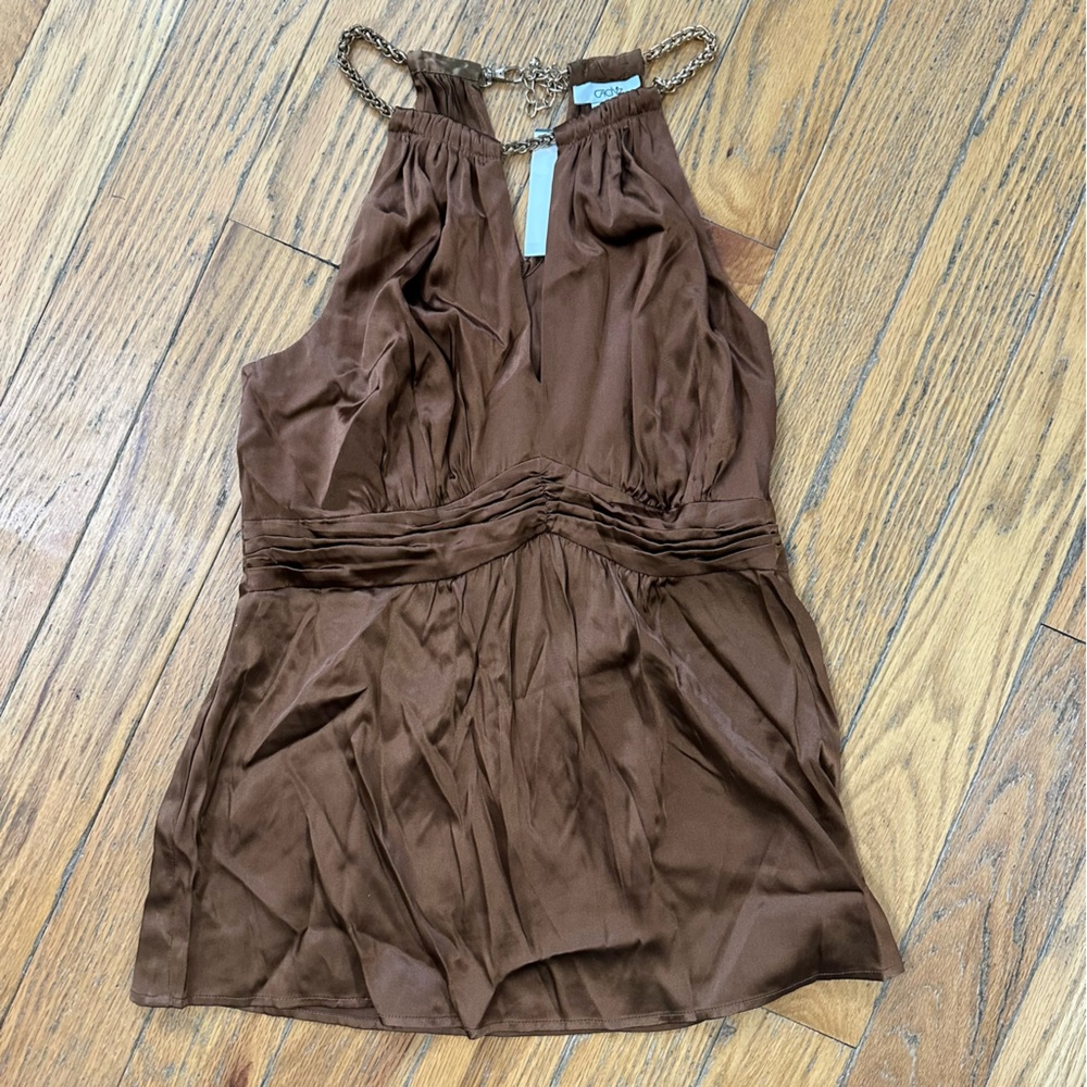 NWT Cache Y2K Copper Silk Blend Top Size M